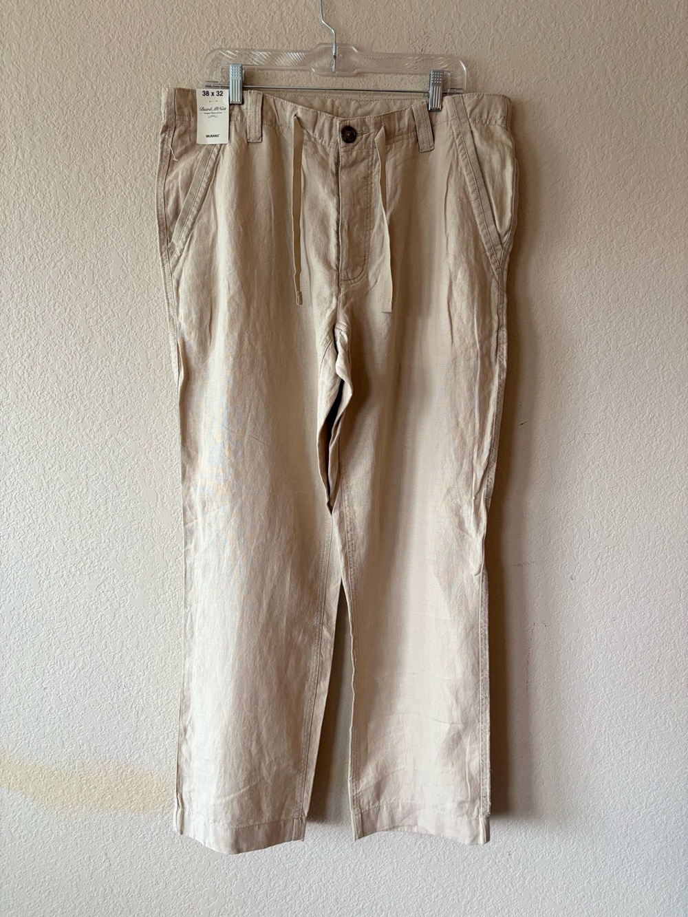 Mens Baird McNutt Beige Murano Linen Pants Relaxed Fit Drawstring Fly 38x32 NWT